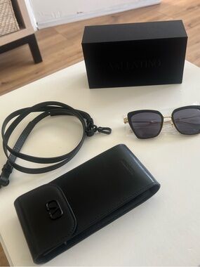 Valentino Garavani Black 52mm Cat Eye Sunglasses with Crossbody Case/Bag